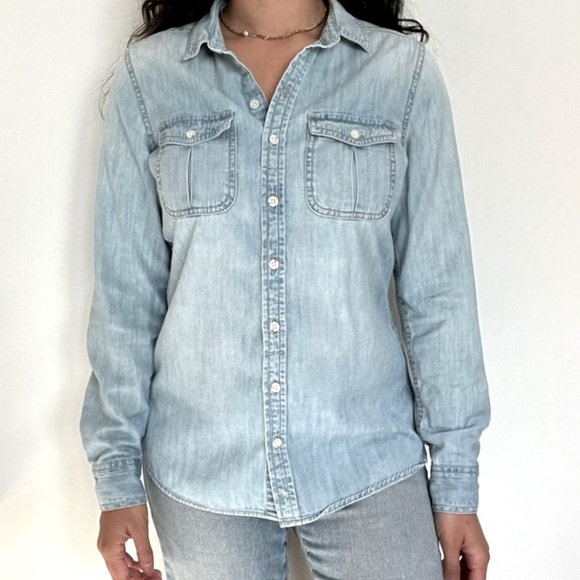 Mossimo Supply Co. Tops - Mossimo Supply Co Western Denim Button Down Shirt Tab Pockets Med Wash Sz Small